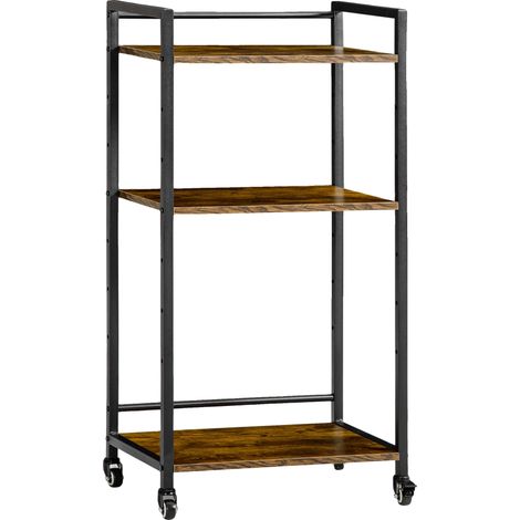 Carro de almacenamiento, estantes ajustables, construcción robusta, color marrón rústico. (1/2)
