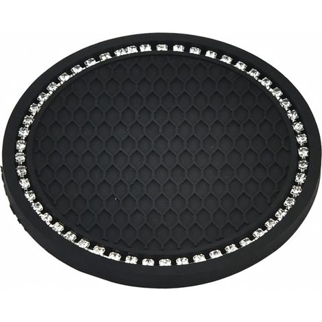 Alfombrilla para posavasos de coche, negra con pedrería, pieza única (1/5)