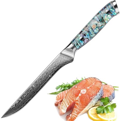 Cuchillo multiusos, acero de Damasco, mango ergonómico de abulón, verde 2 (1/2)