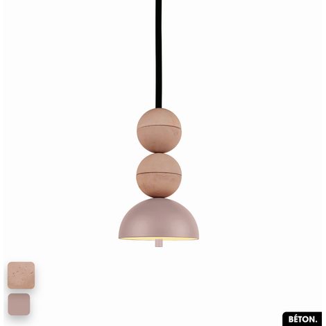 Lampe de suspension en béton - BOSFOR CONCRETE ROSE 2 BALLES LED 14W (1/3)