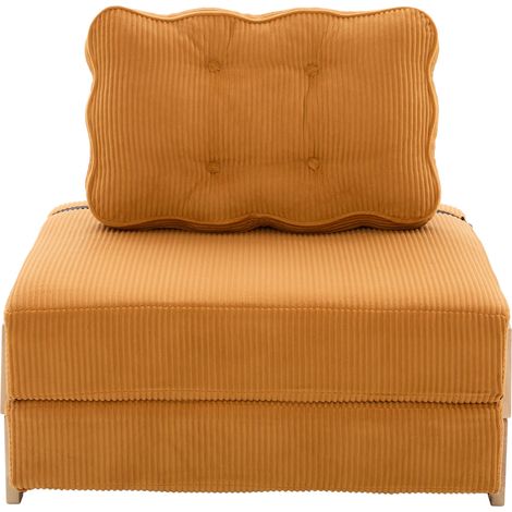 Sillón sofá cama plegable compacto de 1 plaza en pana naranja con patas de madera (1/5)