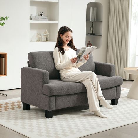 Canapé 2 places 120 cm avec coussins de dossier amovibles, tissu chenille pour salon, chambre, bureau, gris foncé (1/5)