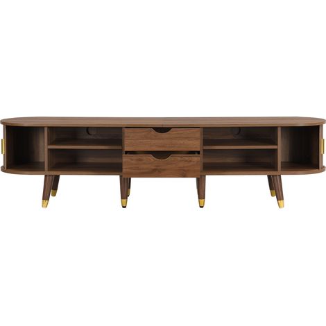 TV-Lowboard 175 cm mit Rattan-Schiebetür, Walnussoptik und viel Stauraum (1/5)