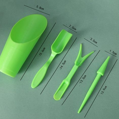 Mini set di attrezzi da giardino con 4 pezzi: vaso per piante da interno, paletta, vanga da giardino, mestolo - per trapianto e cura - Piccola vanga da giardino - Vanga da fabbrica in acciaio - Piccol (1/4)