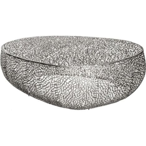 Design-Couchtisch METRIX 122x69 cm – Silbernes Aluminium mit abgerundeten Mustern