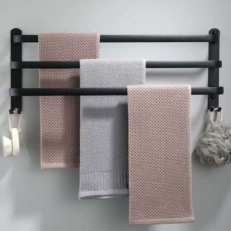 Porte Serviette Mural Porte Serviette Salle de Bain à Triple Barres 30 CM Support Serviette en Acier Inoxydable, Noir Mat (1/4)