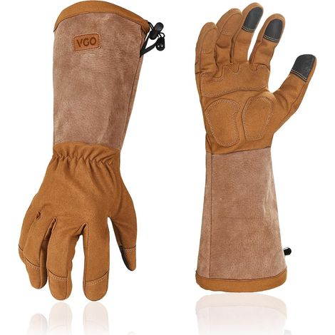 Gardening Gloves Women Pruning Gauntlet Long Sleeve Anti-Thorn Puncture Protection Long Forearm Touch Screen (SL6592,Brown,8/M,1Pair) (1/5)