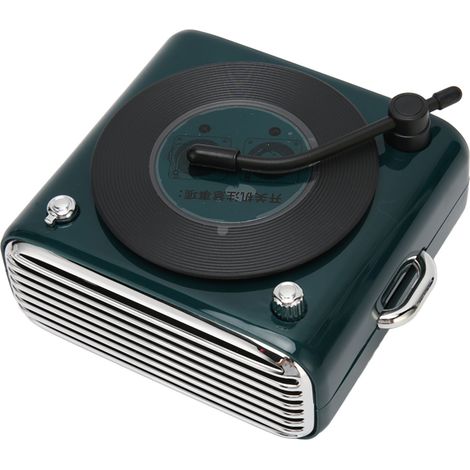Enceinte Bluetooth 5.0 style platine vinyle vintage, son puissant, sans fil, verte