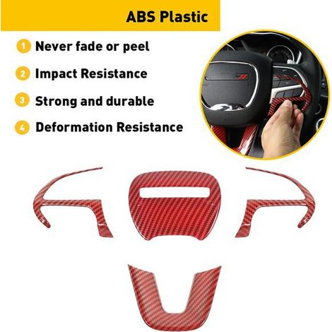 1 set of colors: Carbon fiber textured red Material: Plastic car steering wheel trim, steering wheel sequin decoration. (1/5)