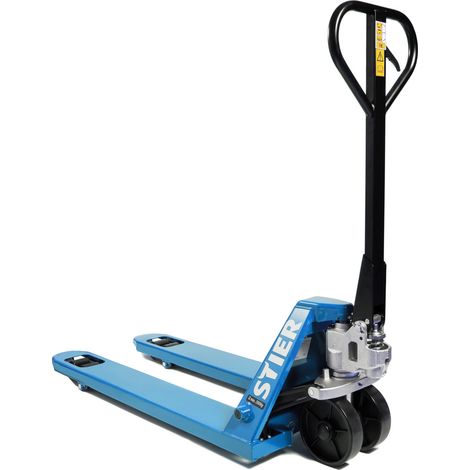STIER Hubwagen, Gabelhubwagen mit Tragkraft 2500 kg, Vormontiert und startklar, Gabellänge 1150 mm, Nylon-Rollen, Blau, Palettenhubwagen, Handhubwagen, Lenkeinschlag von 210°, wartungsfreie