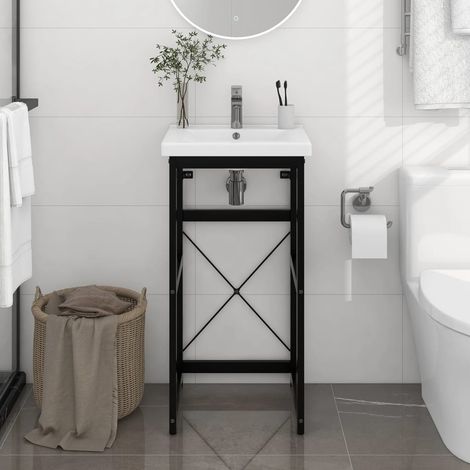 Cadre de lavabo de salle de bain Style Contemporain - Noir 40x38x83 cm Fer BV608631 - BonneVie (1/5)
