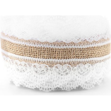 Rouleau de jute naturel 10m avec dentelle en forme de cœur, largeur 6cm, pour décoration de Noël et mariage (1/5)
