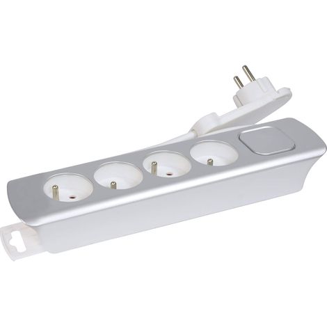 BLOCCO 4 PRESE + INTERCAVO 3G1 1M40 DESIGN SPINA PIATTA ARGENTO GEFOM 400004