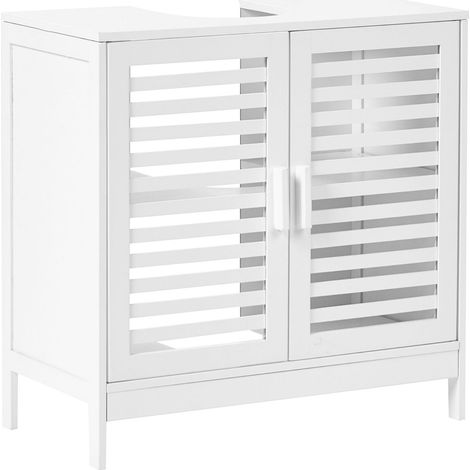 Washbasin Cabinet Bamboo White Bathroom Storage Minimalistic MISSOULA
