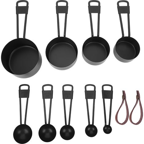 Cuillère à Mesurer Cuillère à Mesurer Acier Inoxydable Noir 9 Pcs Ensemble de Tasses à Mesurer en Acier Inoxydable Noir Cuillère à Café avec Échelle pour Cuisine Cuisson Outils de (1/5)