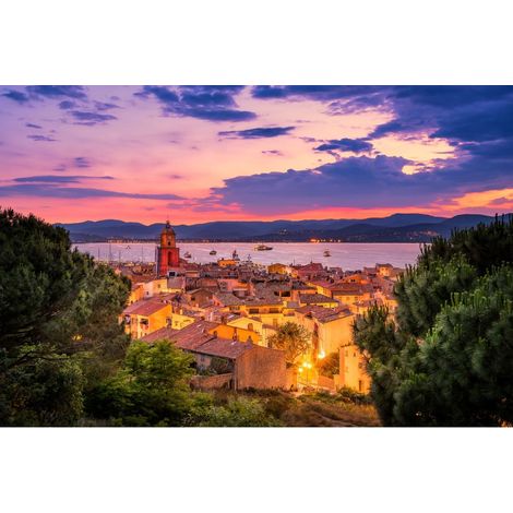 Tableau sur toile Saint-Tropez de nuit 45x65 cm - Impression sur Toile Murale Décorative - Image imprimée en HD sur Toile - Toile sur Châssis en Bois FSC - Fabriqué en France (1/4)