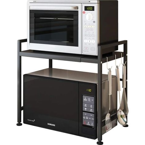 Mikrowellenregal, höhenverstellbar, robuste Stahlkonstruktion, schwarz, 2-stufig (1/2)