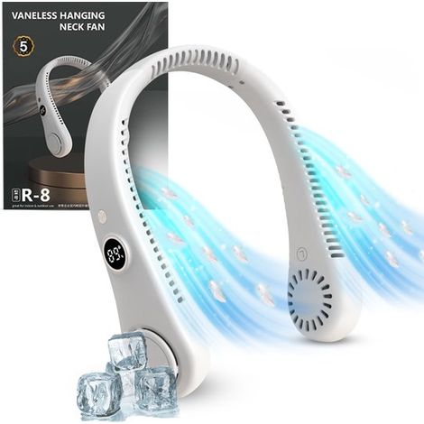 Ventilateur de cou sans pales rechargeable USB avec écran LED, léger, silencieux et flux d'air à 360° (1/2)