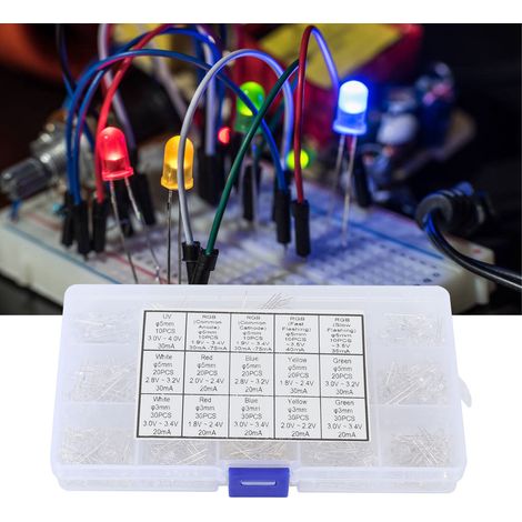 Boîte d'échantillons de 300 diodes électroluminescentes UV basse consommation RGB (anode/cathode/scintillation) (1/5)
