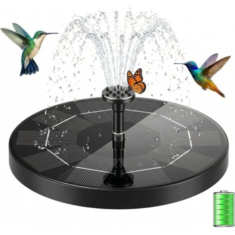 Fuente solar, 3,5 W, actualización 2026, bomba de agua, funciona en días oscuros, con 6 boquillas, para jardín, baño de pájaros, peces, 18 cm (1/5)
