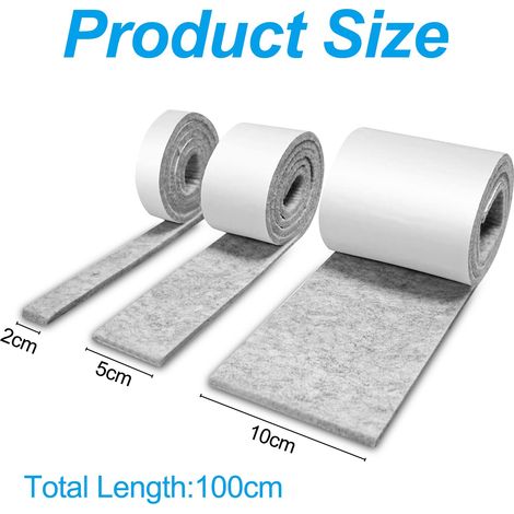 rotoli di feltro autoadesivo (100 cm x 10 cm, 100 cm x 5 cm, 100 cm x 2 cm), feltro, feltrini per mobili, striscia di protezione autoadesiva per mobili, adesivo autoadesivo per mobili grigio (1/4)