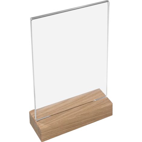 HMF 46942 Tischaufsteller mit Holzfuß Din A5 Acryl, Menükartenhalter, Hochformat, 15 x 24,5 x 5 cm (1/5)