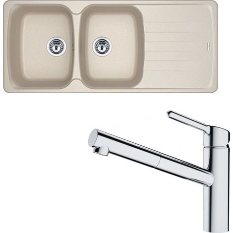 Pack évier Antea Fragranit café crème 1160 x 500 x 210 mm + mitigeur Orbit douchette - Franke (1/5)