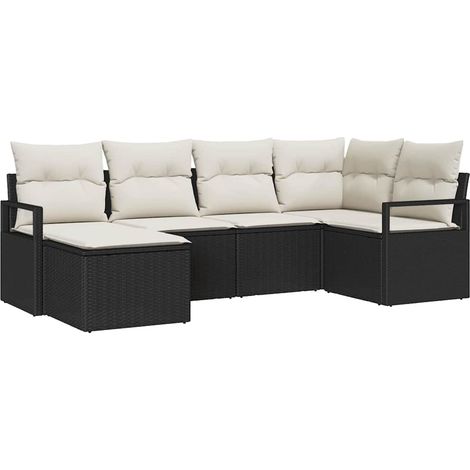 Sofa Set with Cushion 6 pcs Black Poly Rattan vidaXL