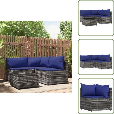 Salon de jardin 4 pcs avec coussins Gris Résine tressée - Salon De Jardin - Mobilier Extérieur - Canapé D'angle - Set De Salon - Table Basse (1/5)