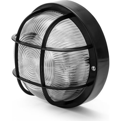 Round wall light, E27, Black, IP44 waterproof, Plastic and glass, Indoor and outdoor (1/5)