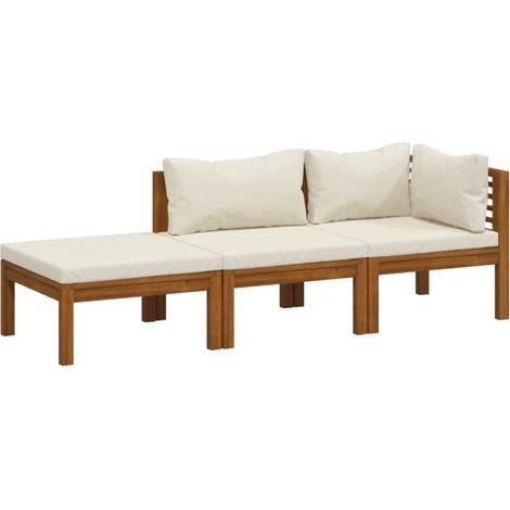 vidaXL Set Divani da Giardino 3 pz con Cuscini Crema in Legno