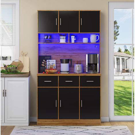 Buffet de cuisine 100 x 40 x 180 cm avec LED, APP, tiroirs, étagères réglables et prises HAVRYA (1/5)