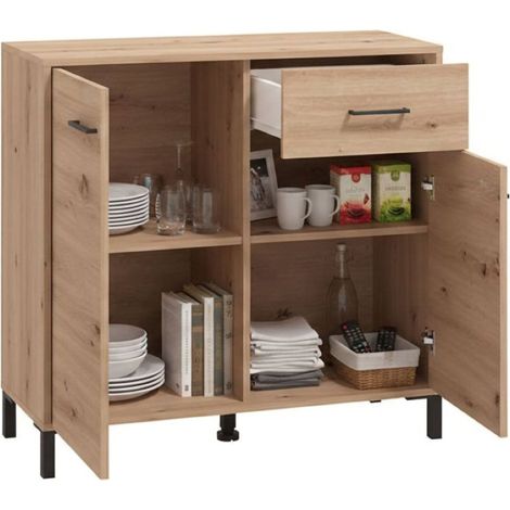 Laerruu Anrichte, Kommode mit Schublade, 2 Regale, Klapptür, Schiebefunktion, 93x40x90cm, Nussbaum Braun