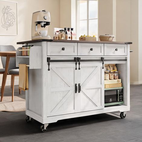 Îlot de cuisine beige en MDF avec plan de travail escamotable (1/5)