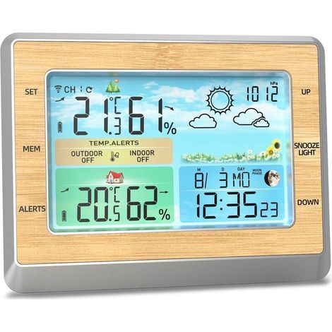 Sjlerst – Drahtlose Wetterstation mit Außensensor – Temperatur- und Feuchtigkeitsüberwachung – 6-Zoll-LED-Display – Messbereich -40 bis 158 °F (1/5)