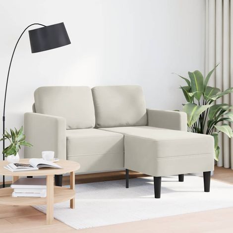 Canapé Sofa 2 places avec méridienne en L crème 125 cm velours (1/5)