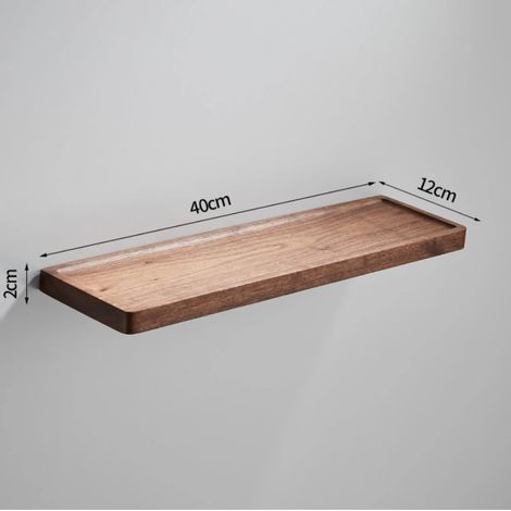(Côté concave - 40 cm) Étagère de rangement murale en noyer avec miroir, fixation murale monobloc sans perçage, pour serviettes. (1/5)