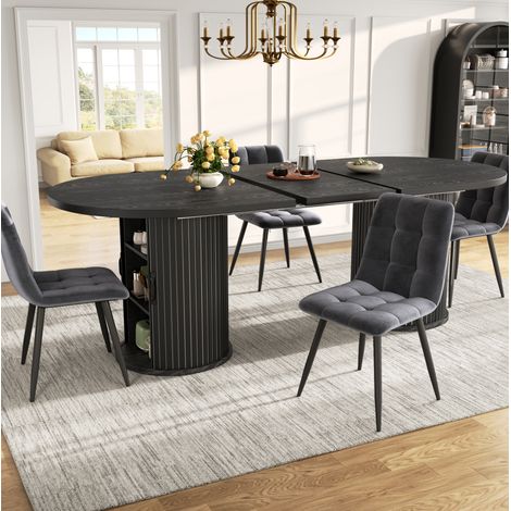 Ausziehbarer Esstisch, vielseitiger Küchentisch mit Metallgriffen, platzsparend für kleine Räume, multifunktionaler Tisch, verdecktem Staufach, Schwarz,150-190cm (1/5)