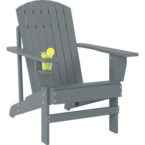 Adirondack-Gartenstuhl mit Becherhalter Gartenliege Balkonstuhl Massivholz Dunkelgrau 95 x 72 x 93 cm (1/5)