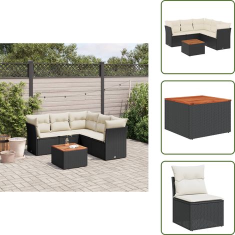 6-tlg. Garten-Sofagarnitur mit Kissen Schwarz Poly Rattan - Gartenmöbel Set - Esszimmergarnitur - Outdoor Möbel - Lounge Sofa - Rattan Gartenmöbel (1/5)