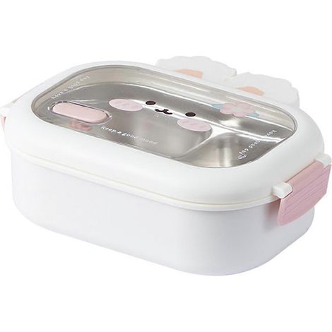 Lunchbox aus Edelstahl, Hasenmuster, unterteilt, großes Fassungsvermögen, tragbar und luftdicht, ideal als Geburtstagsgeschenk für Kinder und Schüler. (1/5)