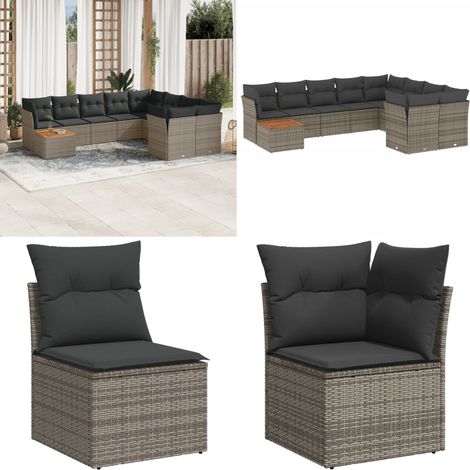 10-tlg. Garten-Sofagarnitur mit Kissen Grau Poly Rattan - Gartenmöbel Set - Outdoor Möbel - Rattan Sofa - Lounge Set - Esstisch - Home & Living (1/5)