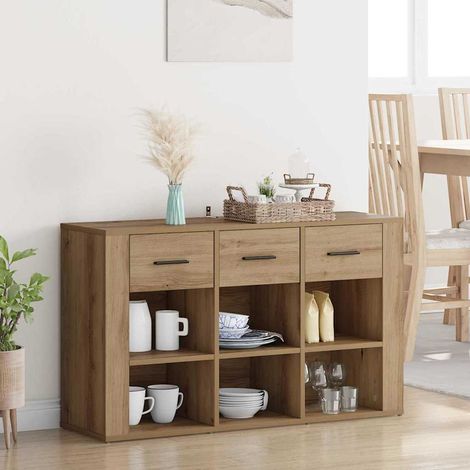 Vidaxl – Buffet chêne artisanal 100 x 30 x 59,5 cm – Bois d'ingénierie – Design rustique élégant – Tiroirs avec glissières à billes (1/5)