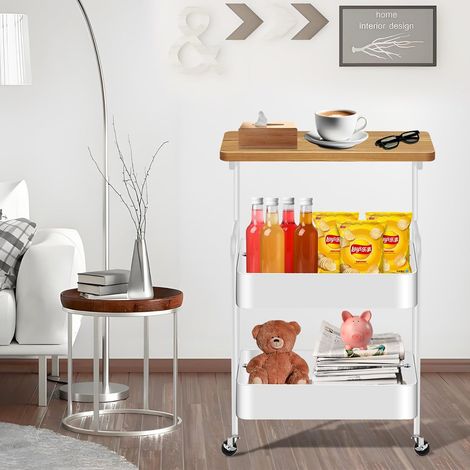 Carrello a 3 ripiani con ruote, carrello portaoggetti con ruote, carrello per cucina, soggiorno, bagno o balcone, struttura stabile, superficie di facile manutenzione (bianco) (1/5)