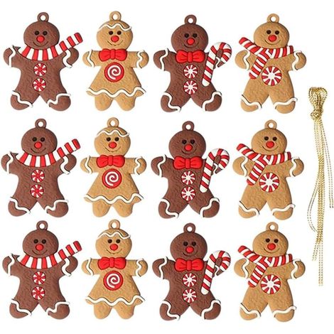 12 PièCes Bonhomme en Pain D Epices Ornement Sapin de Noel, DéCorations de NoëL Originales, Ornement Noel, à Suspendre sur Le Sapin De NoëL à L’Aide D’Une Ficelle (1/5)