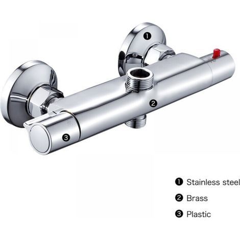 Mitigeur thermostatique de douche 2 sorties haute et basse – Robinet mélangeur en laiton chromé – Valve céramique anti-brûlure – Installation facile (1/4)