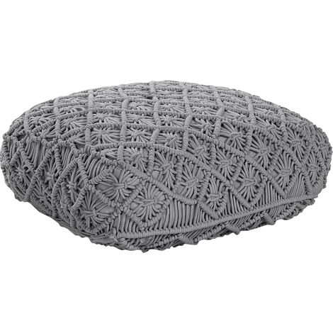Puf de algodón gris 50 x 50 cm cojín de asiento piso macramé Berrechid
