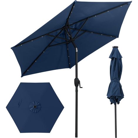 230 cm Sonnenschirm mit LED-Solarbeleuchtung, Marineblau
