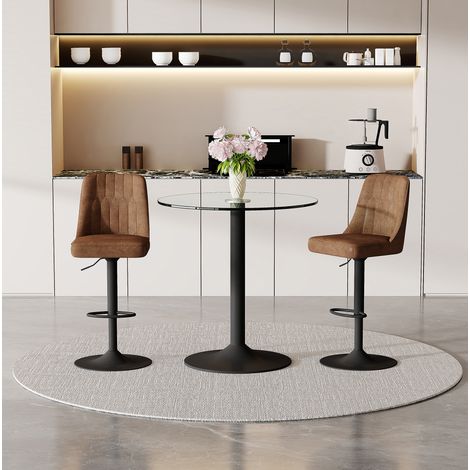 Set tavolo e sgabelli da bar, tavolo rotondo in vetro 89 cm, 2 sgabelli HAVRYA (1/5)