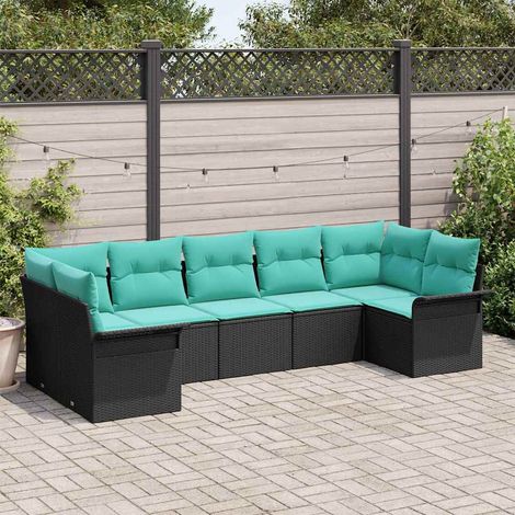 Conjunto de sofá de jardín 7 pcs Negro Poliratán (1/5)